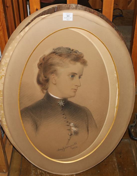 Amy Giampietri (fl.1882-1897) Portraits of a lady and gentleman, ovals, 26 x 18in., unframed